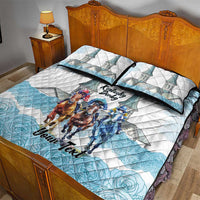 Kentucky Horse Racing Personalized Quilt Bed Set Churchill Downs Roses Pastel Blue