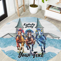 Kentucky Horse Racing Personalized Round Carpet Churchill Downs Roses Pastel Blue