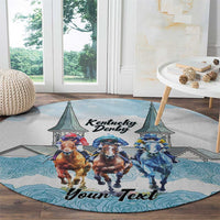 Kentucky Horse Racing Personalized Round Carpet Churchill Downs Roses Pastel Blue