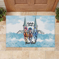 Kentucky Horse Racing Personalized Rubber Doormat Churchill Downs Roses Pastel Blue