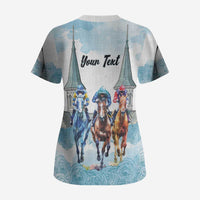 Kentucky Horse Racing Personalized Scrub Top Churchill Downs Roses Pastel Blue