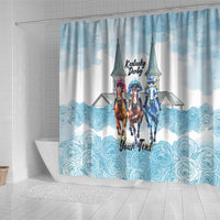 Kentucky Horse Racing Personalized Shower Curtain Churchill Downs Roses Pastel Blue