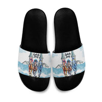 Kentucky Horse Racing Personalized Slide Sandals Churchill Downs Roses Pastel Blue