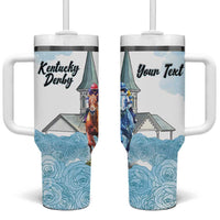 Kentucky Horse Racing Personalized Tumbler With Handle Churchill Downs Roses Pastel Blue