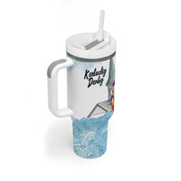 Kentucky Horse Racing Personalized Tumbler With Handle Churchill Downs Roses Pastel Blue