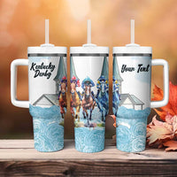 Kentucky Horse Racing Personalized Tumbler With Handle Churchill Downs Roses Pastel Blue