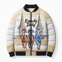 Kentucky Horse Racing Personalized Bomber Puffer Jacket Churchill Downs Roses Pastel Yellow