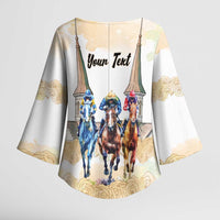 Kentucky Horse Racing Personalized Kimono Sleeve Blouse Churchill Downs Roses Pastel Yellow