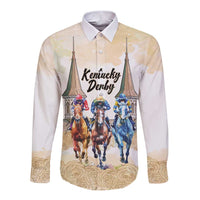 Kentucky Horse Racing Personalized Long Sleeve Button Shirt Churchill Downs Roses Pastel Yellow