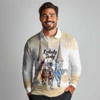 Kentucky Horse Racing Personalized Long Sleeve Polo Shirt Churchill Downs Roses Pastel Yellow