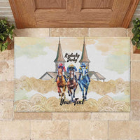 Kentucky Horse Racing Personalized Rubber Doormat Churchill Downs Roses Pastel Yellow