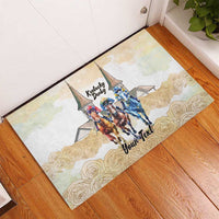 Kentucky Horse Racing Personalized Rubber Doormat Churchill Downs Roses Pastel Yellow