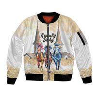 Kentucky Horse Racing Personalized Sleeve Zip Bomber Jacket Churchill Downs Roses Pastel Yellow