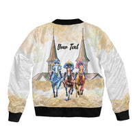 Kentucky Horse Racing Personalized Sleeve Zip Bomber Jacket Churchill Downs Roses Pastel Yellow