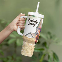 Kentucky Horse Racing Personalized Tumbler With Handle Churchill Downs Roses Pastel Yellow