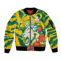 Togo Independence Day Sleeve Zip Bomber Jacket Lion and Rose Proud To Be Togolese