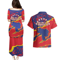 Red short-sleeve Hawaiian shirt with Feliz Dia de la Independencia Venezuela map print