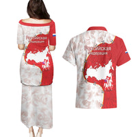 Russia Independence Day Couples Matching Puletasi and Hawaiian Shirt Coat Of Arms With Map - Wonder Print Shop