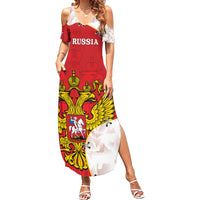 Russia Independence Day Family Matching Summer Maxi Dress and Hawaiian Shirt Coat Of Arms With Map - Wonder Print Shop