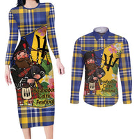 Barbados Celtic 2025 Festival Couples Matching Long Sleeve Bodycon Dress and Long Sleeve Button Shirt Scottish Man With Bagpipes