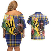 Barbados Celtic 2025 Festival Couples Matching Off Shoulder Short Dress and Hawaiian Shirt Scottish Man With Bagpipes