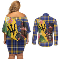 Barbados Celtic 2025 Festival Couples Matching Off Shoulder Short Dress and Long Sleeve Button Shirt Scottish Man With Bagpipes