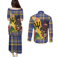 Barbados Celtic 2025 Festival Couples Matching Puletasi and Long Sleeve Button Shirt Scottish Man With Bagpipes