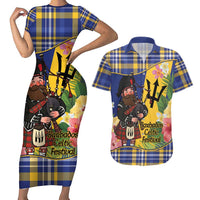 Barbados Celtic 2025 Festival Couples Matching Short Sleeve Bodycon Dress and Hawaiian Shirt Scottish Man With Bagpipes