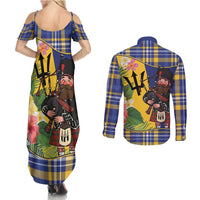 Barbados Celtic 2025 Festival Couples Matching Summer Maxi Dress and Long Sleeve Button Shirt Scottish Man With Bagpipes