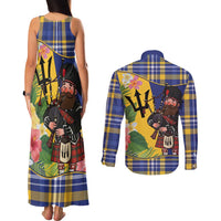 Barbados Celtic 2025 Festival Couples Matching Tank Maxi Dress and Long Sleeve Button Shirt Scottish Man With Bagpipes
