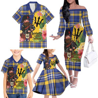 Barbados Celtic 2025 Festival Family Matching Off The Shoulder Long Sleeve Dress and Hawaiian Shirt Scottish Man With Bagpipes