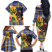 Barbados Celtic 2025 Festival Family Matching Off The Shoulder Long Sleeve Dress and Hawaiian Shirt Scottish Man With Bagpipes