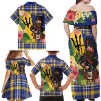 Barbados Celtic 2025 Festival Family Matching Off Shoulder Maxi Dress and Hawaiian Shirt Scottish Man With Bagpipes