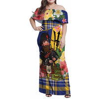 Barbados Celtic 2025 Festival Family Matching Off Shoulder Maxi Dress and Hawaiian Shirt Scottish Man With Bagpipes