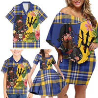 Barbados Celtic 2025 Festival Family Matching Off Shoulder Short Dress and Hawaiian Shirt Scottish Man With Bagpipes