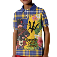 Barbados Celtic 2025 Festival Kid Polo Shirt Scottish Man With Bagpipes