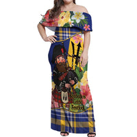 Barbados Celtic 2025 Festival Off Shoulder Maxi Dress Scottish Man With Bagpipes