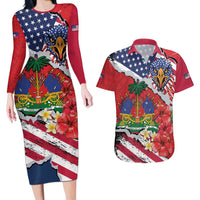 Haitian Heritage Month Couples Matching Long Sleeve Bodycon Dress and Hawaiian Shirt Haitian Americans Proud Grunge Style