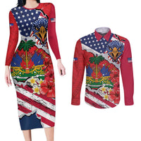 Haitian Heritage Month Couples Matching Long Sleeve Bodycon Dress and Long Sleeve Button Shirt Haitian Americans Proud Grunge Style