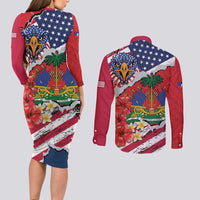 Haitian Heritage Month Couples Matching Long Sleeve Bodycon Dress and Long Sleeve Button Shirt Haitian Americans Proud Grunge Style