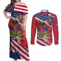Haitian Heritage Month Couples Matching Off Shoulder Maxi Dress and Long Sleeve Button Shirt Haitian Americans Proud Grunge Style