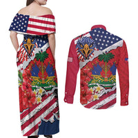 Haitian Heritage Month Couples Matching Off Shoulder Maxi Dress and Long Sleeve Button Shirt Haitian Americans Proud Grunge Style