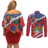 Haitian Heritage Month Couples Matching Off Shoulder Short Dress and Long Sleeve Button Shirt Haitian Americans Proud Grunge Style