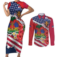 Haitian Heritage Month Couples Matching Short Sleeve Bodycon Dress and Long Sleeve Button Shirt Haitian Americans Proud Grunge Style