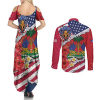 Haitian Heritage Month Couples Matching Summer Maxi Dress and Long Sleeve Button Shirt Haitian Americans Proud Grunge Style