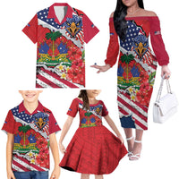Haitian Heritage Month Family Matching Off The Shoulder Long Sleeve Dress and Hawaiian Shirt Haitian Americans Proud Grunge Style