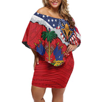 Haitian Heritage Month Family Matching Off Shoulder Short Dress and Hawaiian Shirt Haitian Americans Proud Grunge Style