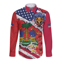 Haitian Heritage Month Long Sleeve Button Shirt Haitian Americans Proud Grunge Style