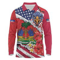 Haitian Heritage Month Long Sleeve Polo Shirt Haitian Americans Proud Grunge Style