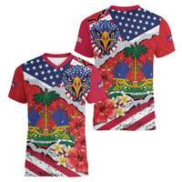 Haitian Heritage Month Women V-Neck T-Shirt Haitian Americans Proud Grunge Style